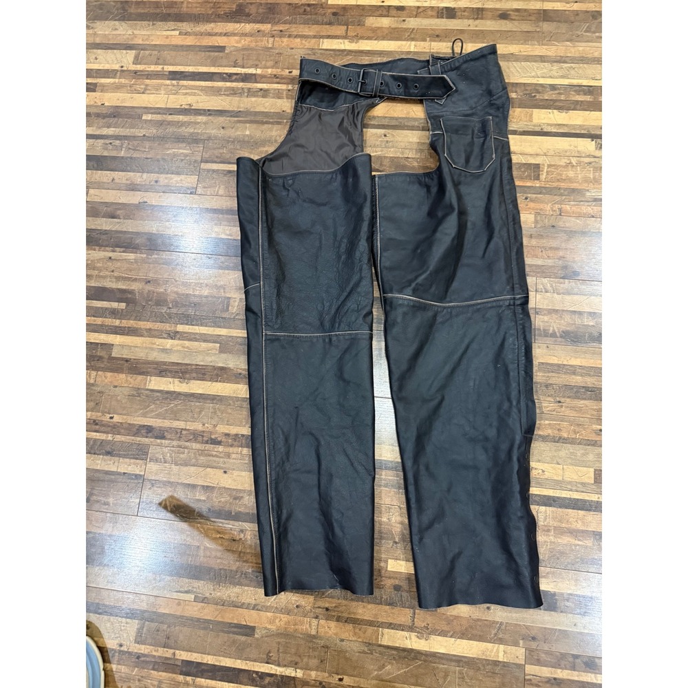 River Road Leather Chaps Mens XL Black Good Buffalo Leather Motorcycle Riding